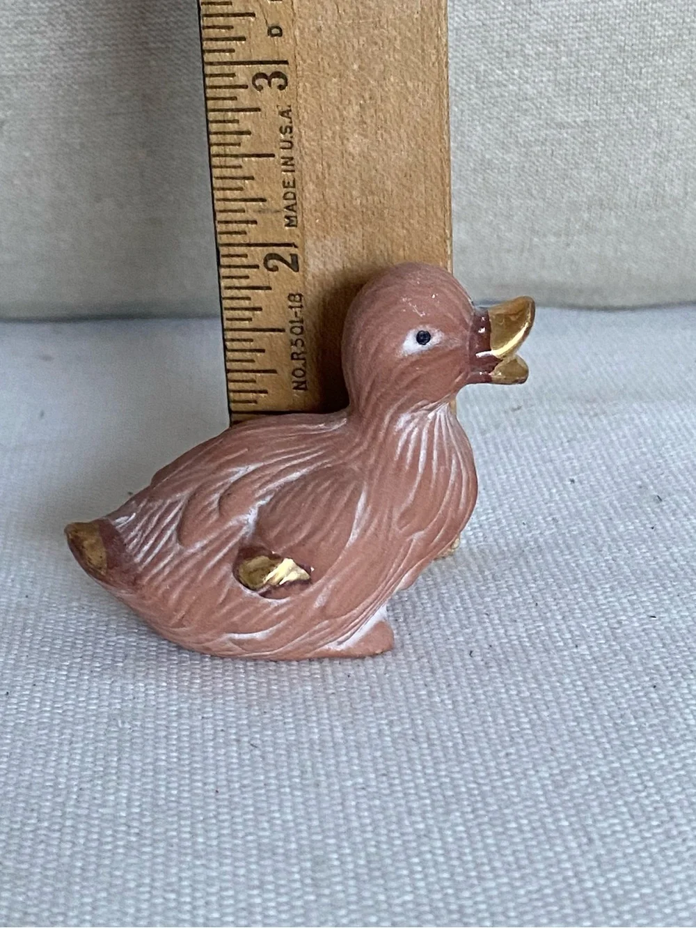 Vintage Terracotta Ceramic Duck Figurine Brown with Gold Trim
